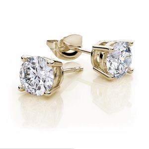 10k Yellow Gold Created White Sapphire 4 Carat Round Stud Earrings Plated